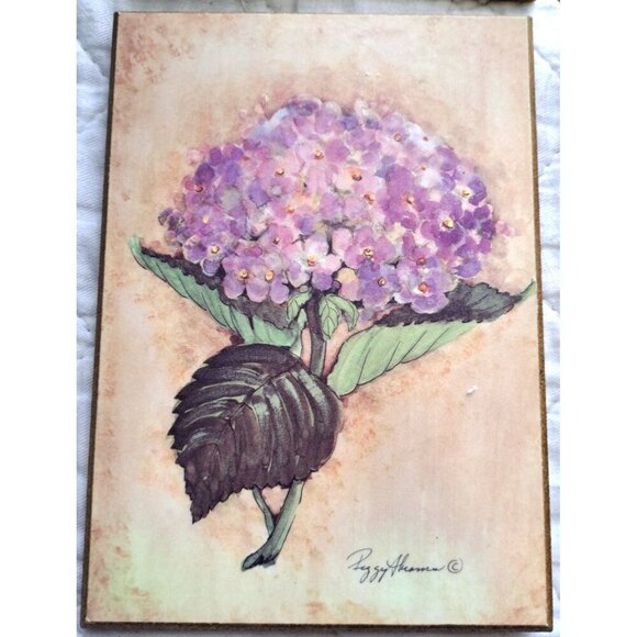 Set of 4 Floral Watercolor Resin Wall Tiles Signed Peggy Abrams - Picture 2 of 10